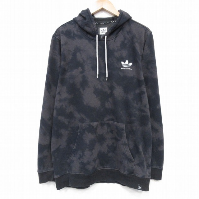 L★古着 アディダス adidas 長袖 スウェット パーカー メンズ 黒他 ブラック ブリーチ加工 25oct06 中古 スエット トレーナー トップス