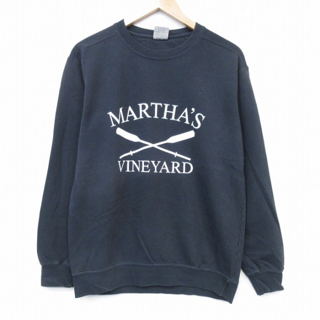 M★古着 長袖 スウェット メンズ VINEYARD クルーネック 黒 ブラック 25oct06 中古 スエット トレーナー トップス