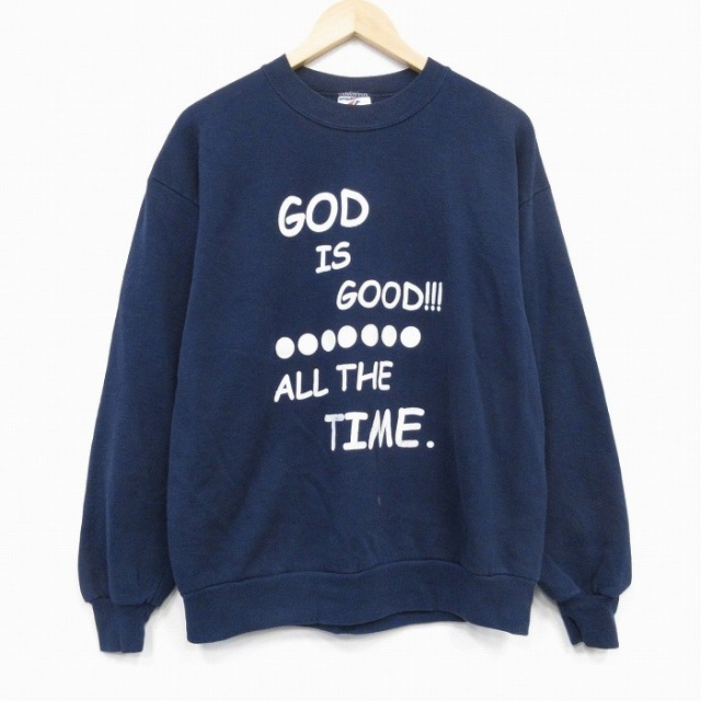 L★古着 ジャージーズ 長袖 スウェット メンズ 90年代 90s メッセージ クルーネック USA製 紺 ネイビー 25oct10 中古 スエット トレーナー トップス
