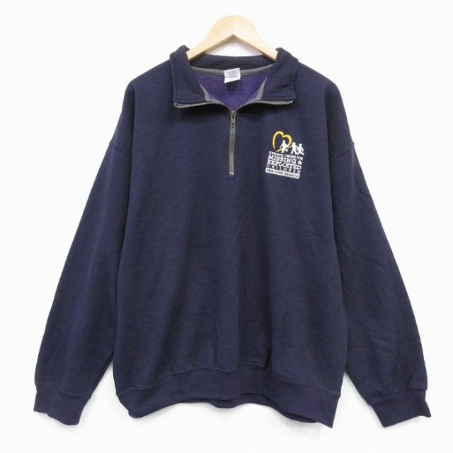 XL★古着 長袖 ハーフジップ スウェット メンズ 00年代 00s チルドレン 大きいサイズ 濃紫 パープル 霜降り 25oct10 中古 スエット トレーナー トップス