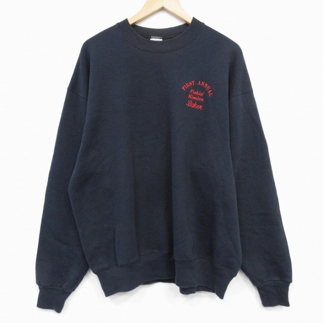 XL★古着 フルーツオブザルーム 長袖 スウェット メンズ 90年代 90s Baker クルーネック USA製 黒 ブラック 25oct10 中古 スエット トレーナー トップス