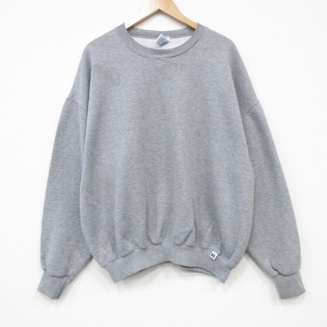 XL★古着 ラッセル 長袖 スウェット メンズ 00年代 00s 無地 大きいサイズ クルーネック グレー 霜降り 25oct30 中古 スエット トレーナー トップス
