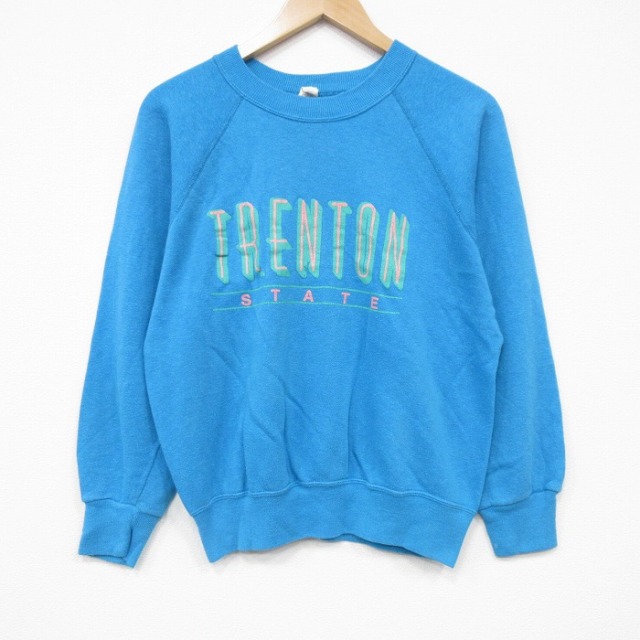 M★古着 長袖 スウェット メンズ 80年代 80s TRENTON ラグラン クルーネック 水色 25oct30 中古 スエット トレーナー トップス