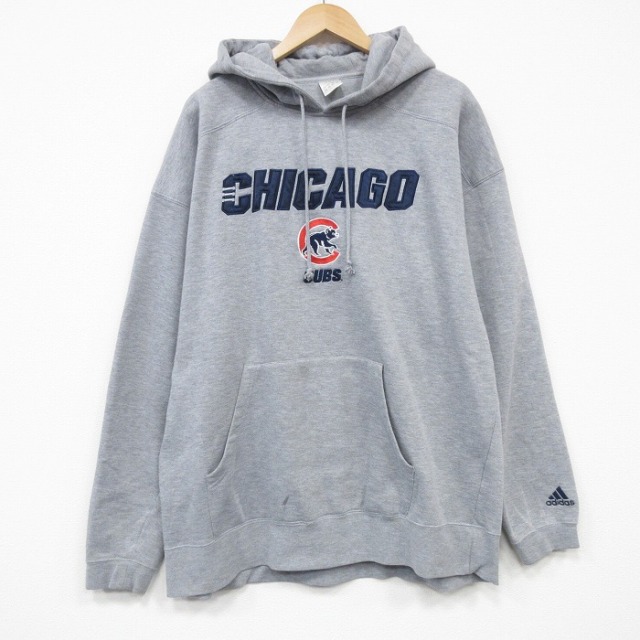 XL★古着 アディダス adidas 長袖 スウェット パーカー メンズ MLB シカゴカブス 刺繍 大きいサイズ グレー 霜降り メジャーリーグ ベースボール 野球 25oct30 中古 スエット トレーナー トップス