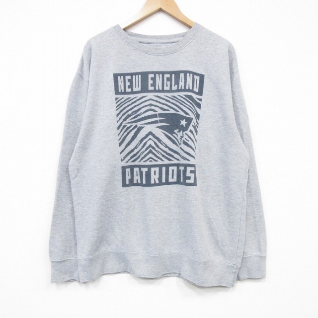 XL★古着 長袖 スウェット メンズ NFL ニューイングランドペイトリオッツ クルーネック グレー 霜降り アメフト スーパーボウル 25oct30 中古 スエット トレーナー トップス