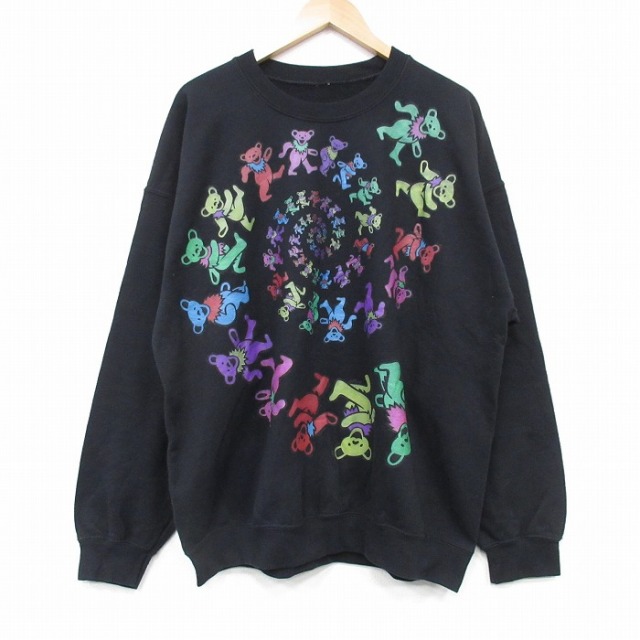 XL★古着 長袖 ロック バンド スウェット メンズ グレイトフルデッド クルーネック 黒 ブラック 【spe】 25oct30 中古 スエット トレーナー トップス