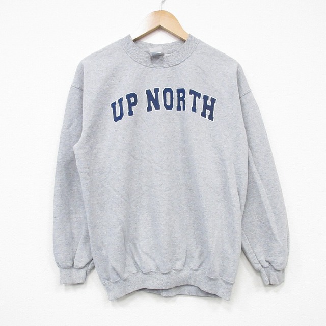 L★古着 長袖 スウェット メンズ 00年代 00s UP NORTH クルーネック グレー 霜降り 25oct30 中古 スエット トレーナー トップス
