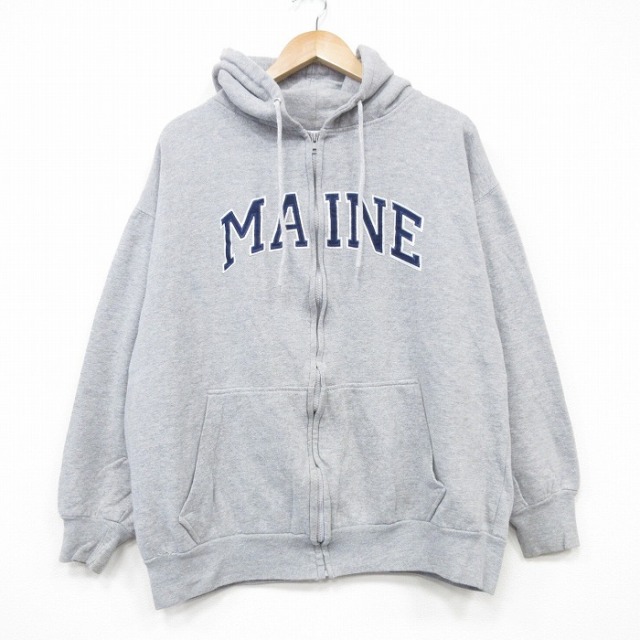 XL★古着 長袖 フルジップ スウェット パーカー メンズ MAINE 薄グレー 霜降り 25oct30 中古 スエット トレーナー トップス