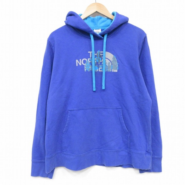 L★古着 ノースフェイス THE NORTH FACE 長袖 スウェット パーカー メンズ ビッグロゴ 紫 パープル 25oct30 中古 スエット トレーナー トップス
