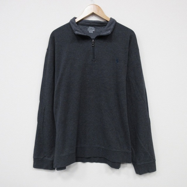 【20%OFF】XL★古着 ラルフローレン Ralph Lauren 長袖 ブランド ハーフジップ トップス メンズ 大きいサイズ 濃グレー 霜降り 【spe】 25oct30 中古 スエット トレーナー