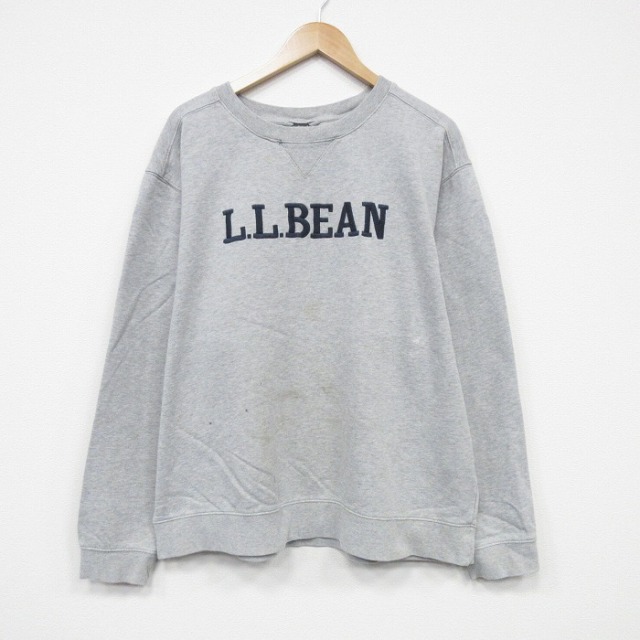 XL★古着 エルエルビーン LLBEAN 長袖 スウェット メンズ ビッグロゴ 刺繍 大きいサイズ クルーネック 薄グレー 霜降り 25oct30 中古 スエット トレーナー トップス