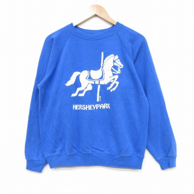 L★古着 ヘインズ Hanes 長袖 スウェット メンズ 80年代 80s 馬 ラグラン クルーネック 青 ブルー 25oct30 中古 スエット トレーナー トップス