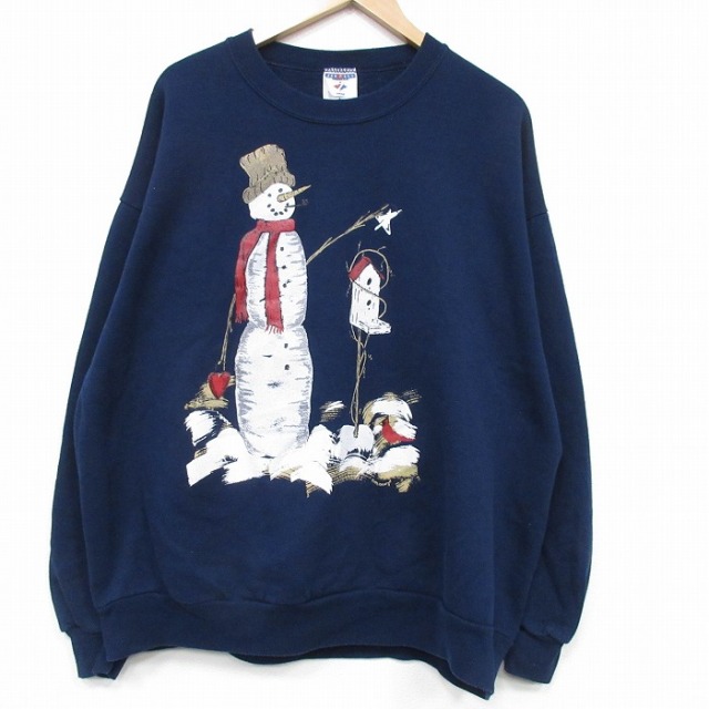 XL★古着 ジャージーズ 長袖 スウェット メンズ 90年代 90s 雪ダルマ 大きいサイズ クルーネック USA製 紺 ネイビー 25oct30 中古 スエット トレーナー トップス