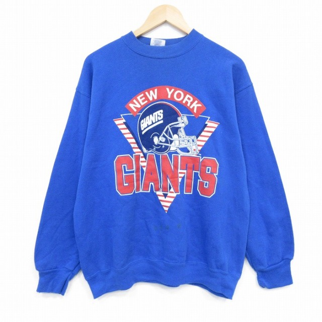 M★古着 長袖 スウェット メンズ 80年代 80s NFL ニューヨークジャイアンツ クルーネック USA製 青 ブルー アメフト スーパーボウル 25oct11 中古 スエット トレーナー トップス