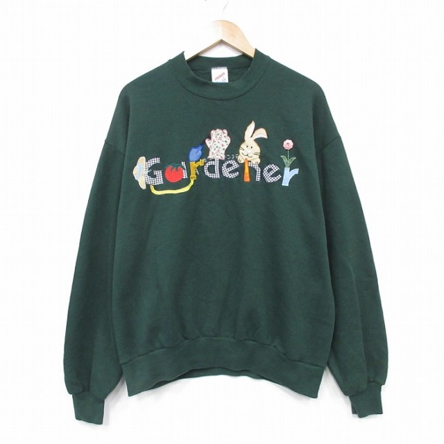 【20%OFF】L★古着 ジャージーズ 長袖 スウェット メンズ 90年代 90s Gardeher クルーネック USA製 緑 グリーン 25oct11 中古 スエット トレーナー トップス