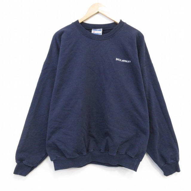 XL★古着 ヘインズ Hanes 長袖 スウェット メンズ 00年代 00s BECK 大きいサイズ クルーネック 紺 ネイビー 25oct08 中古 スエット トレーナー トップス
