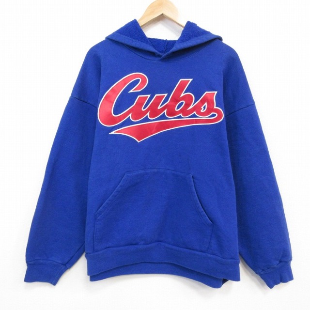 【20%OFF】XL★古着 マジェスティック 長袖 スウェット パーカー メンズ 90年代 90s MLB シカゴカブス 大きいサイズ USA製 青 ブルー メジャーリーグ ベースボール 野球 25oct08 中古 スエット トレーナー トップス