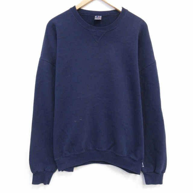 XL★古着 ラッセル 長袖 スウェット メンズ 00年代 00s 無地 大きいサイズ クルーネック 紺 ネイビー 25oct08 中古 スエット トレーナー トップス