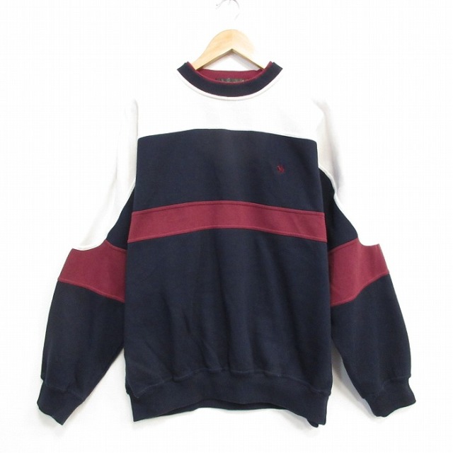 XL★古着 長袖 スウェット メンズ 90年代 90s ワンポイントロゴ 大きいサイズ ラグラン クルーネック 紺他 ネイビー 25oct08 中古 スエット トレーナー トップス