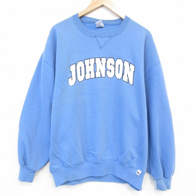 XL★古着 ラッセル 長袖 スウェット メンズ 90年代 90s JOHNSON クルーネック USA製 水色 【spe】 25oct08 中古 スエット トレーナー トップス