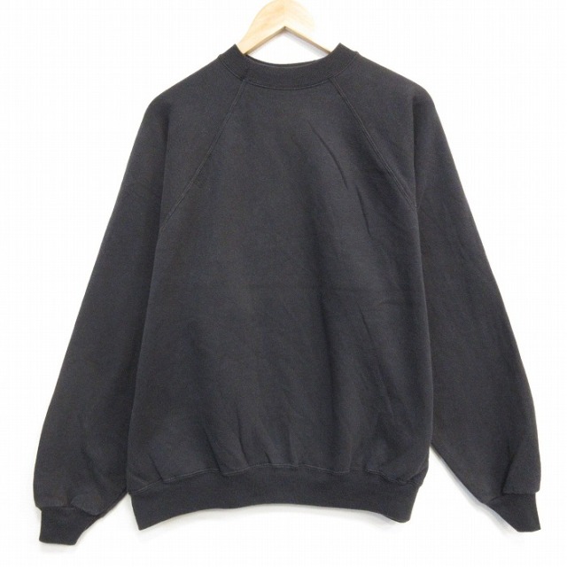 XL★古着 ヘインズ Hanes 長袖 スウェット メンズ 90年代 90s 無地 ラグラン クルーネック 黒 ブラック 25oct08 中古 スエット トレーナー トップス