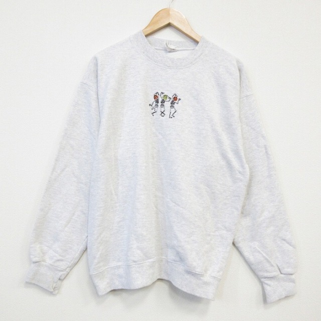 M★古着 ヘインズ Hanes 長袖 スウェット メンズ スケルトン クルーネック 薄グレー 霜降り 25oct21 中古 スエット トレーナー トップス