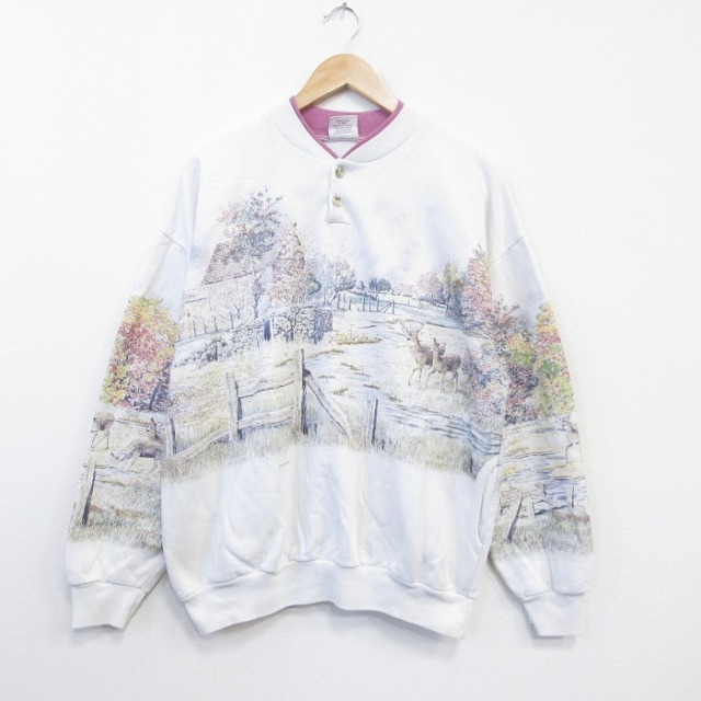 90s 長袖スウェット シカ ホワイト L | 古着