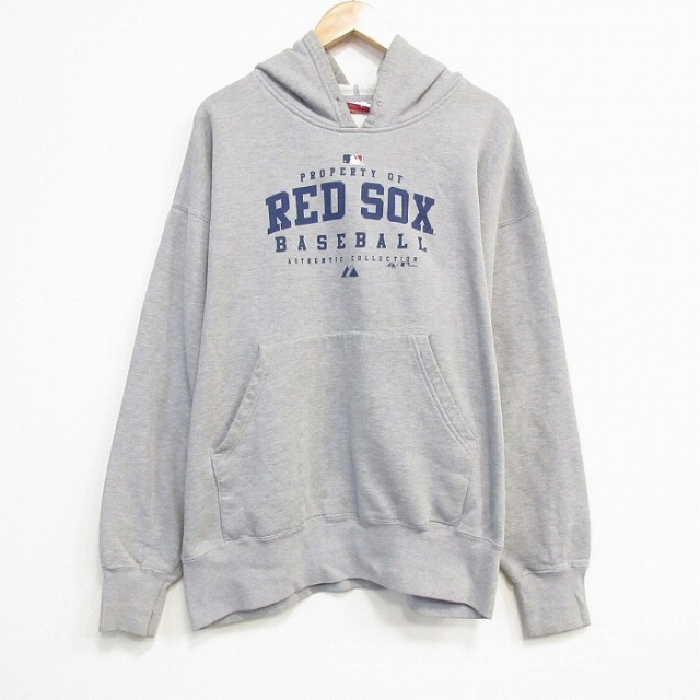 XL★古着 マジェスティック 長袖 スウェット パーカー メンズ 00年代 00s MLB ボストンレッドソックス 大きいサイズ グレー 霜降り メジャーリーグ ベースボール 野球 25oct21 中古 スエット トレーナー トップス