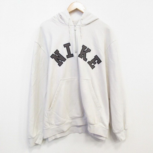 XL★古着 ナイキ NIKE 長袖 ハーフジップ スウェット パーカー メンズ 00年代 00s ビッグロゴ 大きいサイズ 白 ホワイト 25oct21 中古 スエット トレーナー トップス
