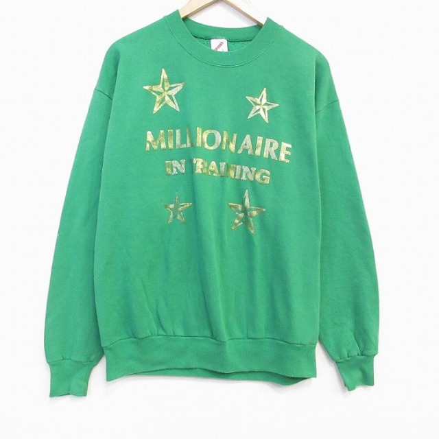 L★古着 ジャージーズ 長袖 スウェット メンズ 90年代 90s 星 クルーネック USA製 緑 グリーン 25oct21 中古 スエット トレーナー トップス