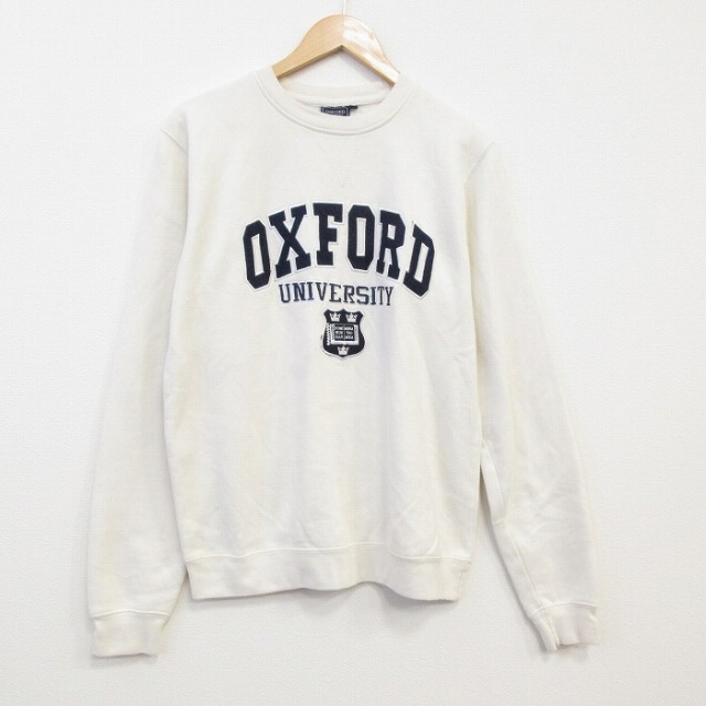 M★古着 長袖 スウェット メンズ オックスフォード 刺繍 クルーネック 白 ホワイト 25oct21 中古 スエット トレーナー トップス