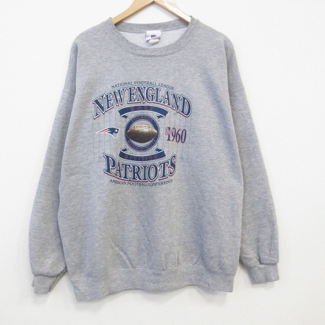 XL★古着 長袖 スウェット メンズ 00年代 00s NFL ニューイングランドペイトリオッツ 大きいサイズ クルーネック グレー 霜降り アメフトスーパーボウル 25oct21 中古 スエット トレーナー トップス