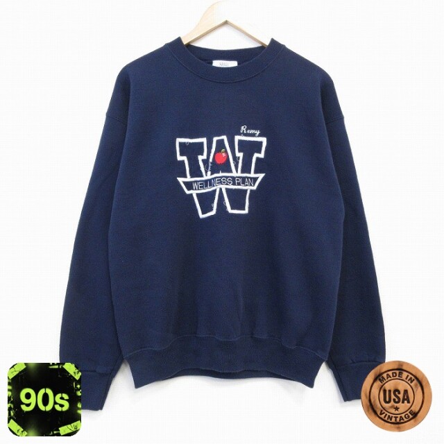 チャンピオン 90s 長袖スウェット W刺繍 ネイビー M | 古着
