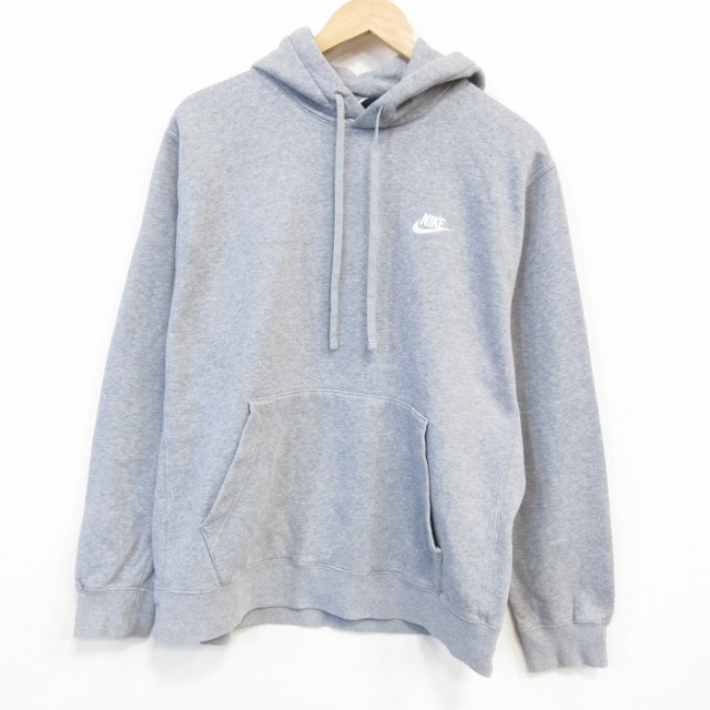 XL★古着 ナイキ NIKE 長袖 スウェット パーカー メンズ ワンポイントロゴ グレー 霜降り 25oct21 中古 スエット トレーナー トップス