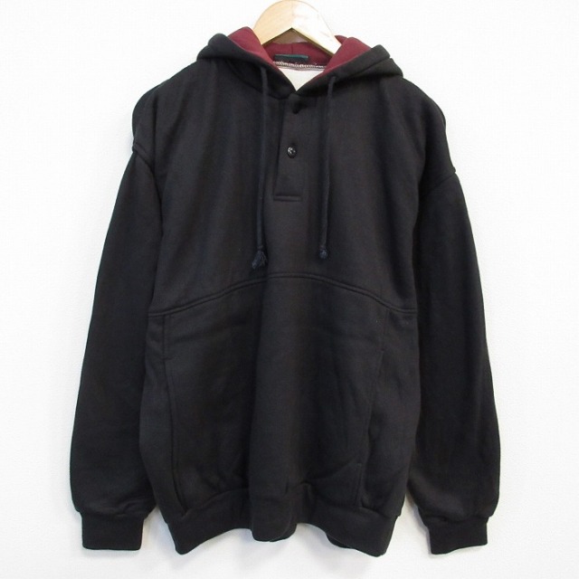 XL★古着 長袖 スウェット パーカー メンズ 90年代 90s 無地 黒 ブラック 内側サーマル 【spe】 25oct09 中古 スエット トレーナー トップス