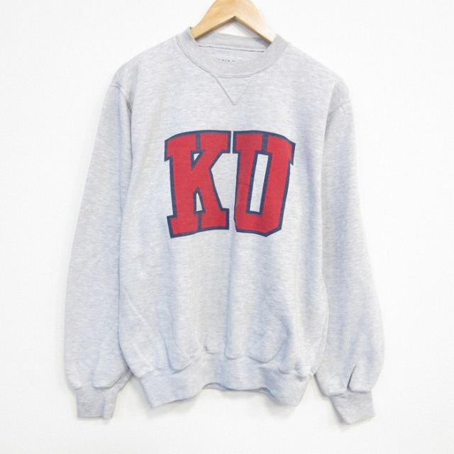 L★古着 長袖 スウェット メンズ 90年代 90s KU クルーネック グレー 霜降り 25oct09 中古 スエット トレーナー トップス