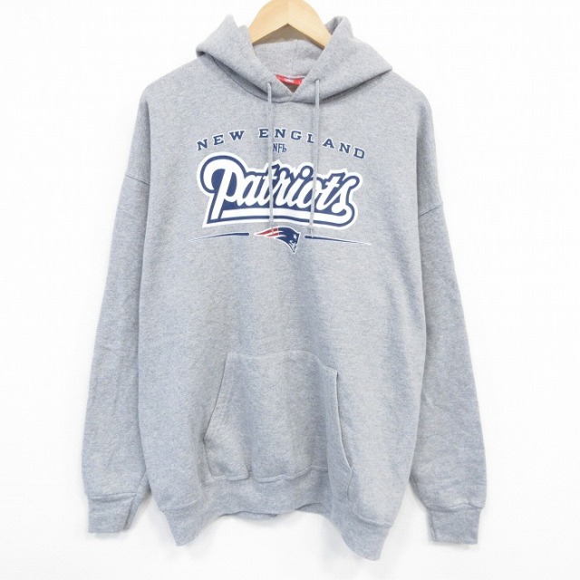XL★古着 長袖 スウェット パーカー メンズ NFL ニューイングランドペイトリオッツ 大きいサイズ グレー 霜降り アメフト スーパーボウル 25oct09 中古 スエット トレーナー トップス