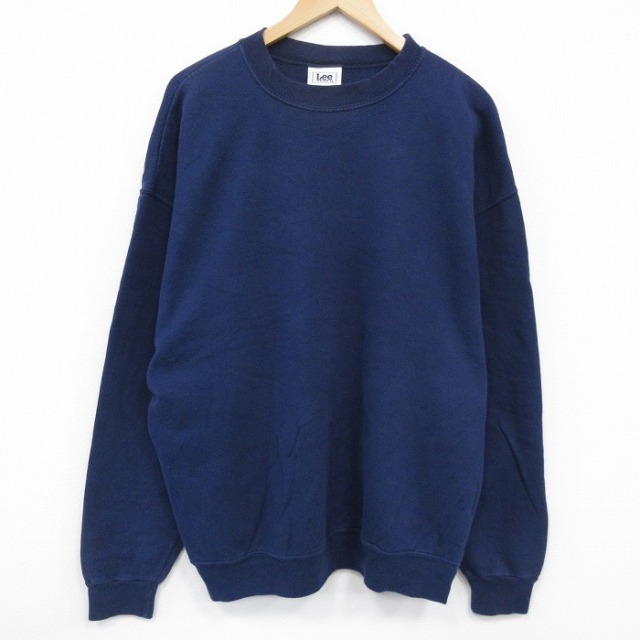 XL★古着 リー Lee 長袖 スウェット メンズ 00年代 00s 無地 大きいサイズ クルーネック 紺 ネイビー 25oct27 中古 スエット トレーナー トップス
