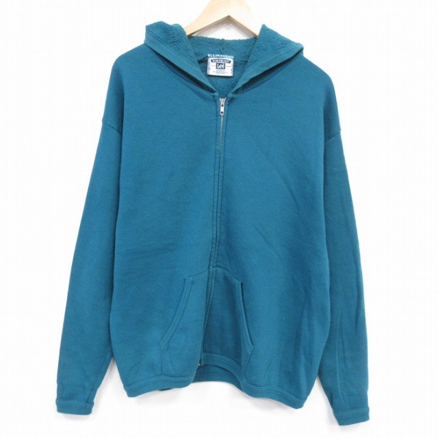 XL★古着 リー Lee 長袖 フルジップ スウェット パーカー メンズ 00年代 00s 無地 青緑 25oct27 中古 スエット トレーナー トップス