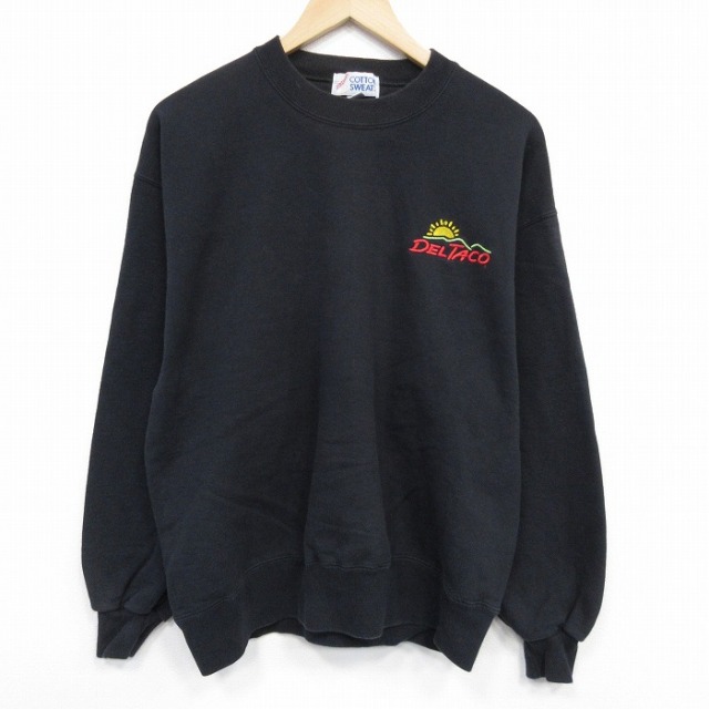 L★古着 ジャージーズ 長袖 スウェット メンズ 90年代 90s DELTACO クルーネック USA製 黒 ブラック 25oct27 中古 スエット トレーナー トップス