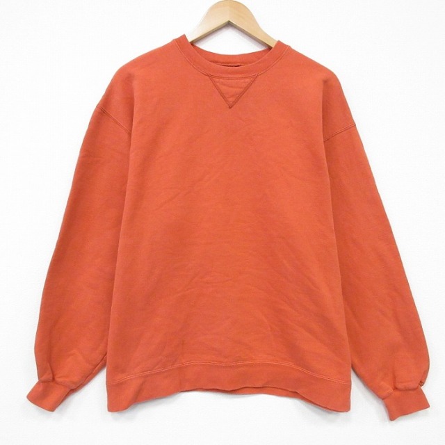 XL★古着 ヘインズ Hanes 長袖 スウェット メンズ 無地 クルーネック 濃オレンジ 25oct29 中古 スエット トレーナー トップス