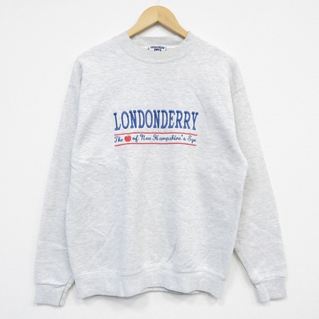 M★古着 リー Lee 長袖 スウェット メンズ 90年代 90s ロンドン 刺繍 クルーネック USA製 薄グレー 霜降り 25oct31 中古 スエット トレーナー トップス