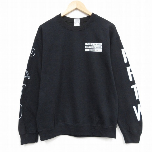 M★古着 長袖 ロック バンド スウェット メンズ パニックアットザディスコ クルーネック 黒 ブラック 25oct31 中古 スエット トレーナー トップス