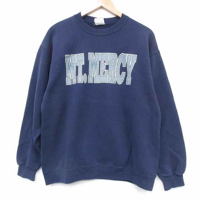 L★古着 リー Lee 長袖 スウェット メンズ 00年代 00s MERCY クルーネック 紺 ネイビー 25oct31 中古 スエット トレーナー トップス