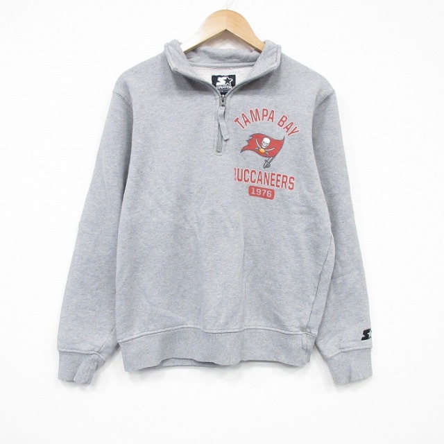 L★古着 スターター STARTER 長袖 ハーフジップ スウェット メンズ NFL タンパベイバッカニアーズ 薄グレー 霜降りアアメフト スーパーボウル 25nov05 中古 スエット トレーナー トップス