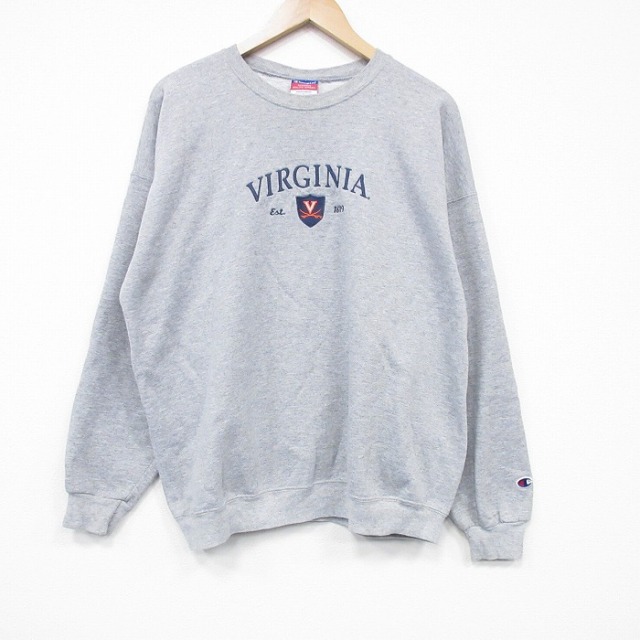 XL★古着 チャンピオン champion 長袖 スウェット メンズ 00年代 00s バージニア クルーネック 薄グレー 霜降り 25nov05 中古 スエット トレーナー トップス