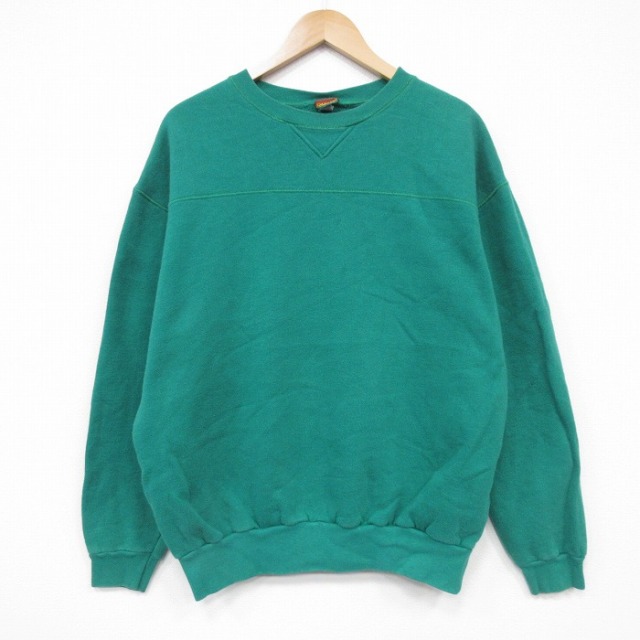 XL★古着 長袖 スウェット メンズ 90年代 90s 無地 クルーネック USA製 緑 グリーン 25nov01 中古 スエット トレーナー トップス