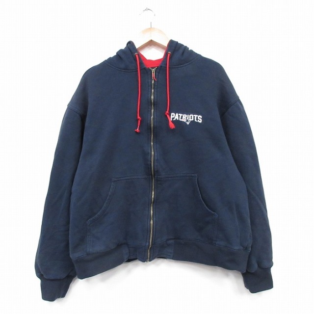 XL★古着 Dunbrooke 長袖 フルジップ スウェット パーカー メンズ NFL ニューイングランドペイトリオッツ 黒アメフト ブラック スーパーボウル 25nov01 中古 スエット トレーナー トップス