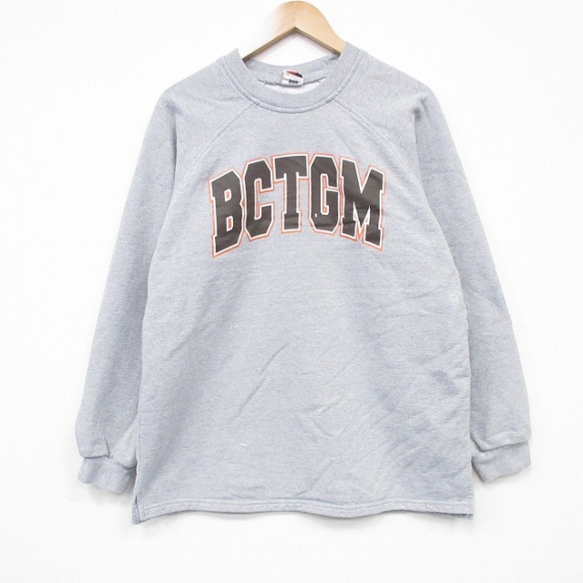 L★古着 長袖 スウェット メンズ 00年代 00s BCTGM ラグラン クルーネック グレー 霜降り 25nov01 中古 スエット トレーナー トップス