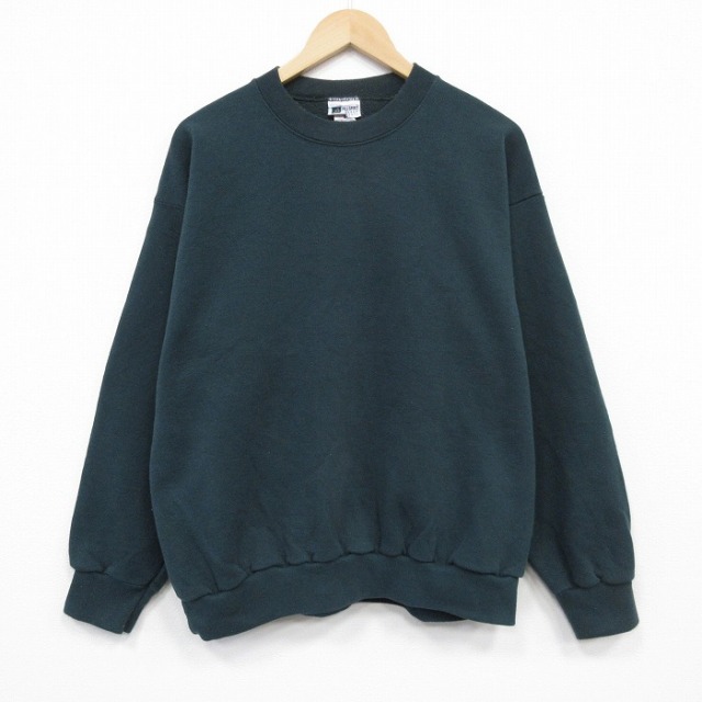 【20%OFF】L★古着 長袖 スウェット メンズ 90年代 90s 無地 クルーネック USA製 緑 グリーン 25nov01 中古 スエット トレーナー トップス